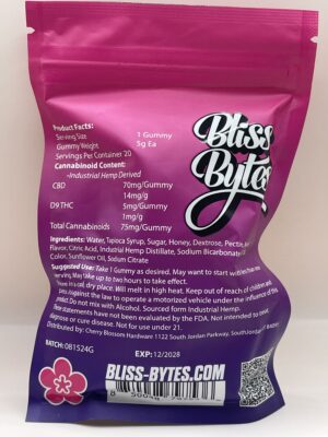Bliss Bytes D9 THC Gummies 70mg CBD:5mg THC - Image 3