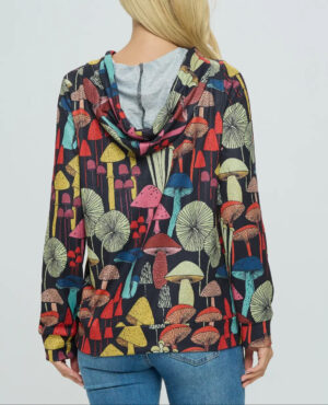 Whimsical Mushroom Print Hoodie with Pocket-Black- LA Soul - Image 2