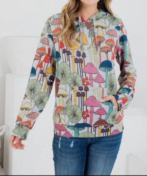 Whimsical Print Hoodie with Pocket- Plus Size-Gray- LA Soul