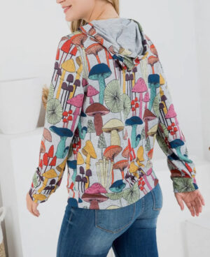 Whimsical Print Hoodie with Pocket- Plus Size-Gray- LA Soul - Image 2