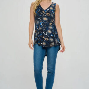 Galaxy Print V-Neck Flowy Tank Top By LA Soul