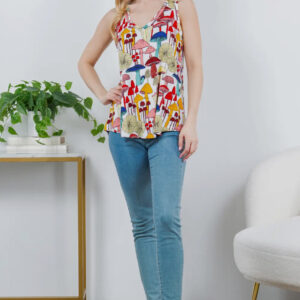 Whimsical Mushroom Print V-Neck Flowy Tank Top By LA Soul
