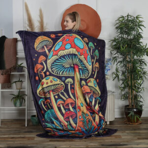 Mushroom Jungle Flannel Fleece Hippie Boho Throw Blanket - The Collection Royal