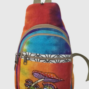 Psychedelic Frog & Mushroom Embroidery Cotton Sling Tie Dye Bag - The Collection Royal