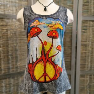 Shroom Print Stonewash Tank Top - Black - Kathmandu Imports