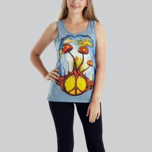 Shroom Print Stone Wash Tank Top - Light Blue - Kathmandu Imports